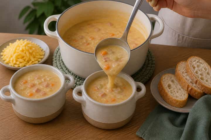 Ham Cheddar Soup Pots cooking step 5: Finish the dish.