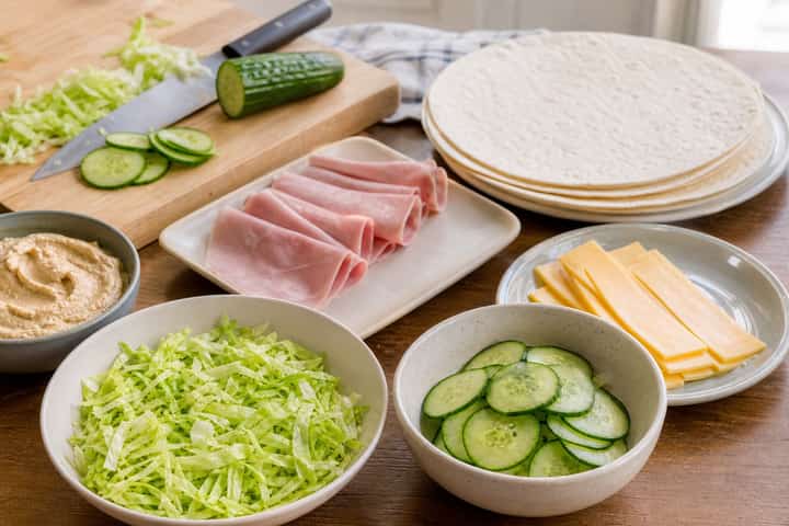 Ham Cheddar Wraps cooking step 1: Get prepped.