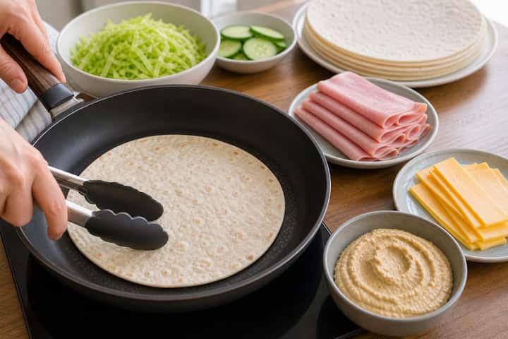 Ham Cheddar Wraps cooking step 3: Build the flavour.
