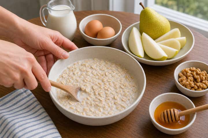 Pear Walnut Baked Oats cooking step 3: Build the flavour.