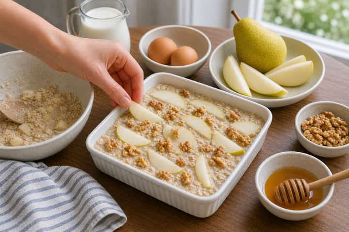 Pear Walnut Baked Oats cooking step 4: Bring it together.