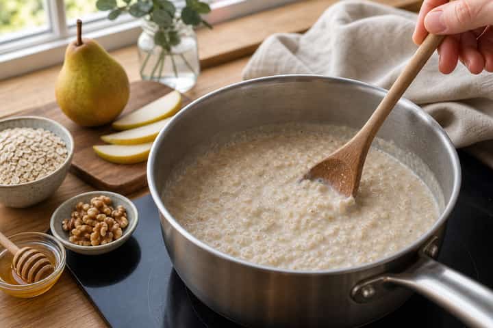 Pear Walnut Porridge cooking step 3: Build the flavour.