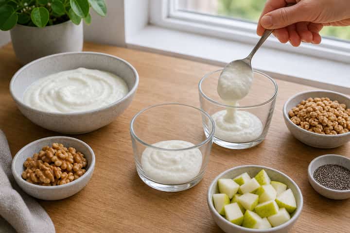 Pear Walnut Yogurt Pots cooking step 2: Start cooking.