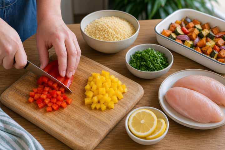 Roast Chicken Couscous Boxes cooking step 2: Start cooking.