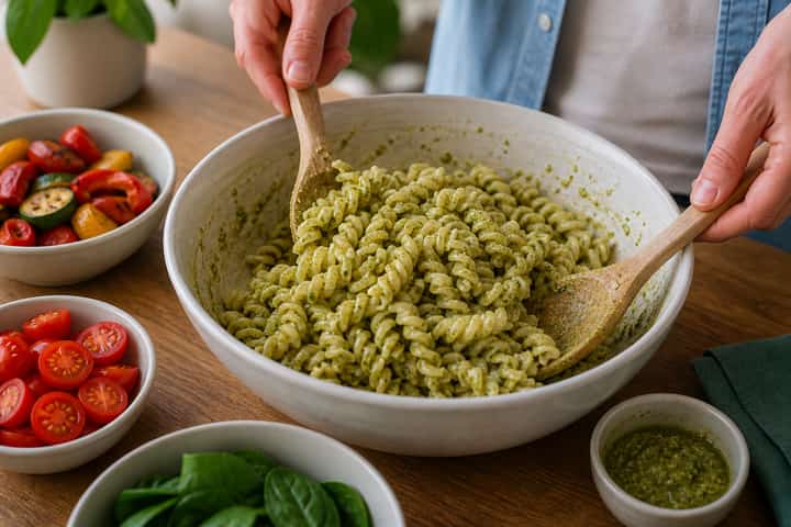 Roast Chicken Pasta Salad cooking step 4: Bring it together.