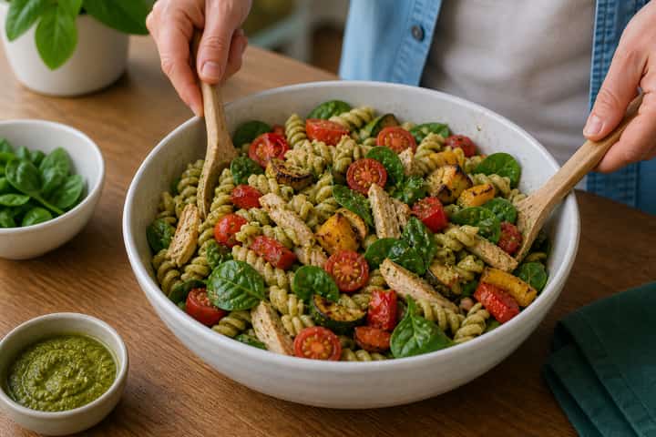 Roast Chicken Pasta Salad cooking step 5: Finish the dish.
