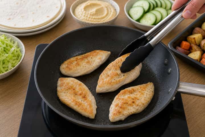 Roast Chicken Wraps cooking step 2: Start cooking.