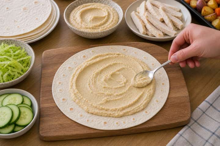 Roast Chicken Wraps cooking step 4: Bring it together.