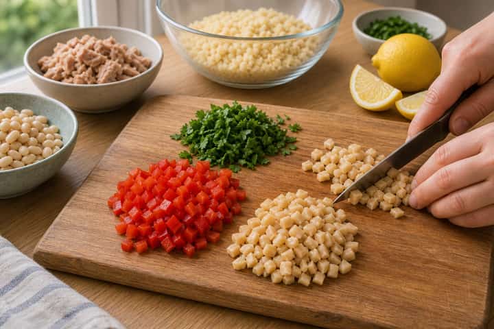 Tuna Bean Couscous Boxes cooking step 2: Start cooking.