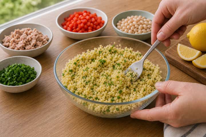 Tuna Bean Couscous Boxes cooking step 4: Bring it together.