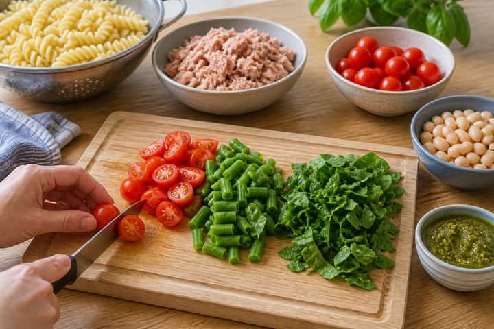 Tuna Bean Pasta Salad cooking step 2: Start cooking.