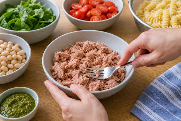 Tuna Bean Pasta Salad cooking step 3: Build the flavour.