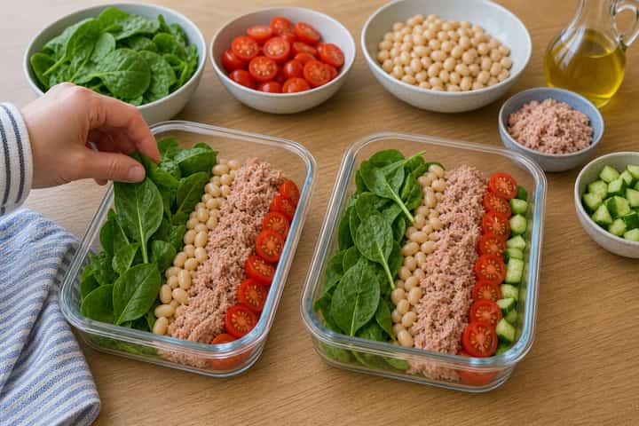 Tuna Bean Salad Boxes cooking step 3: Build the flavour.