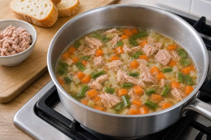 Tuna Bean Soup Pots cooking step 3: Build the flavour.