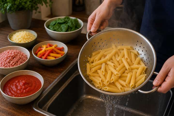 Turkey Pepper Pasta Bake cooking step 2: Start cooking.