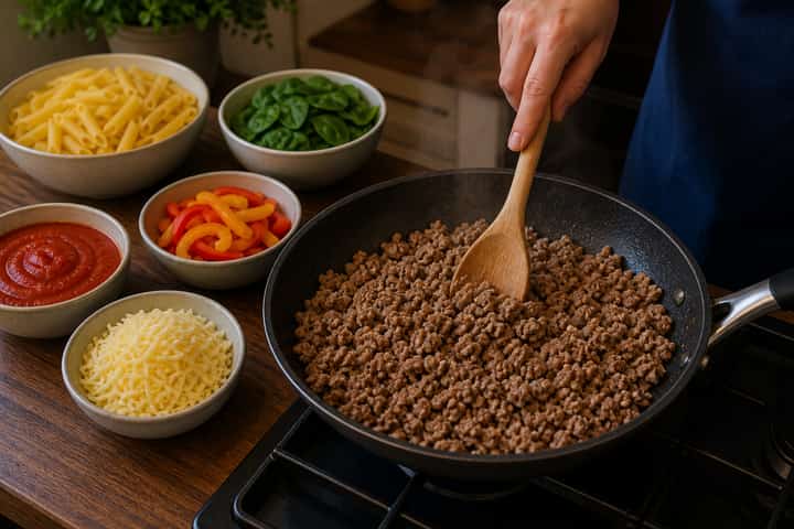 Turkey Pepper Pasta Bake cooking step 4: Bring it together.