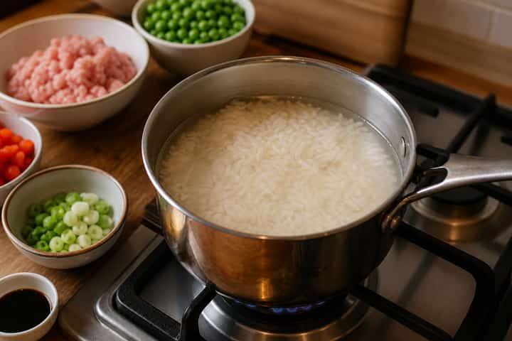 Turkey Pepper Rice Bowls cooking step 1: Get prepped.