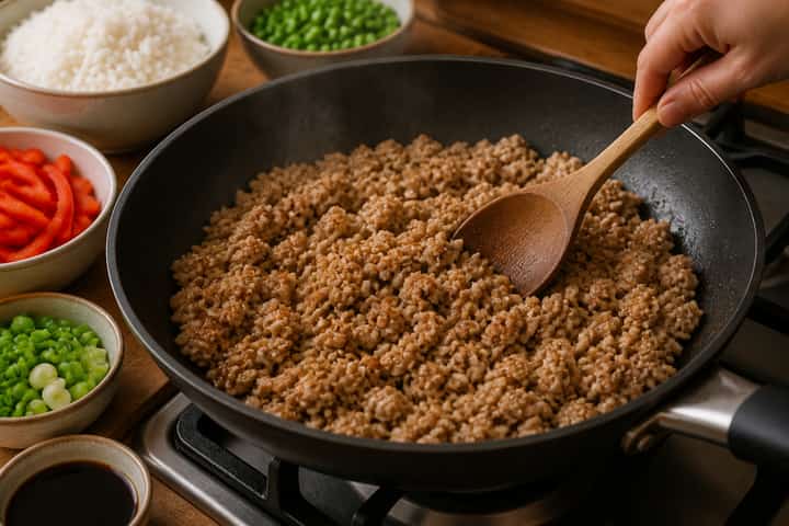 Turkey Pepper Rice Bowls cooking step 3: Build the flavour.