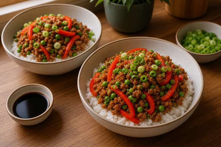 Turkey Pepper Rice Bowls cooking step 6: Serve.
