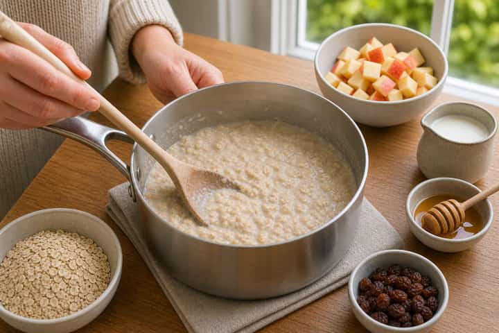 Apple Raisin Porridge cooking step 3: Build the flavour.