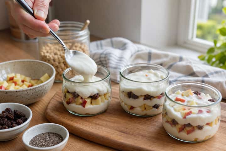Apple Raisin Yogurt Pots cooking step 3: Build the flavour.