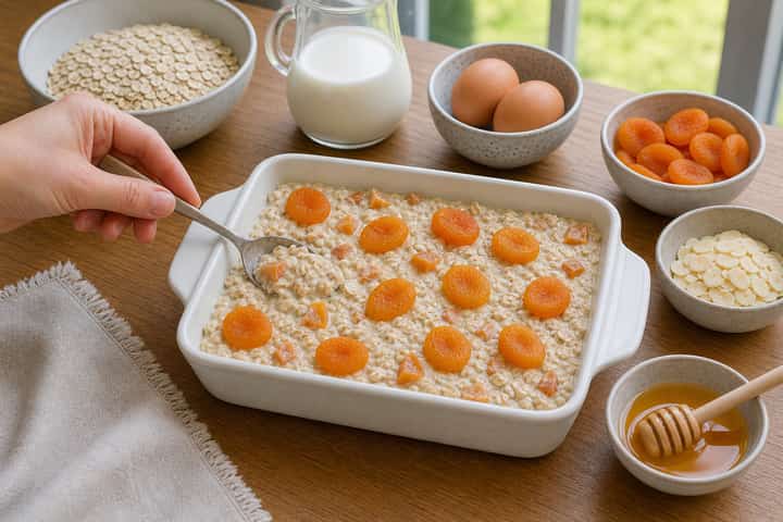 Apricot Almond Baked Oats cooking step 4: Bring it together.