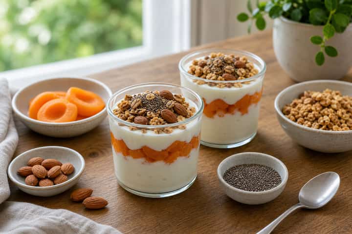 Apricot Almond Yogurt Pots cooking step 4: Bring it together.