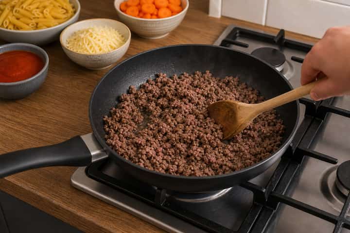 Beef Carrot Pasta Bake cooking step 4: Bring it together.