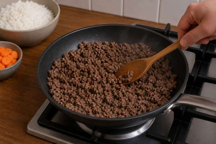Beef Carrot Rice Bowls cooking step 3: Build the flavour.