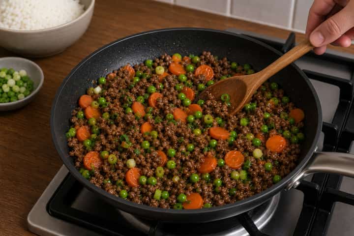 Beef Carrot Rice Bowls cooking step 4: Bring it together.