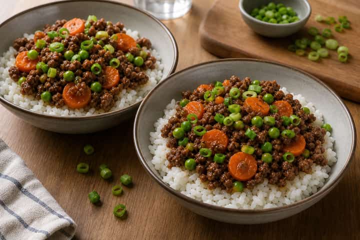 Beef Carrot Rice Bowls cooking step 6: Serve.