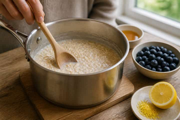 Blueberry Lemon Porridge cooking step 2: Start cooking.