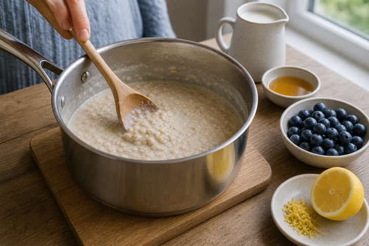 Blueberry Lemon Porridge cooking step 3: Build the flavour.