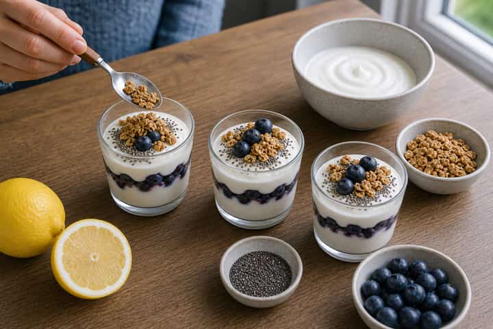 Blueberry Lemon Yogurt Pots cooking step 4: Bring it together.