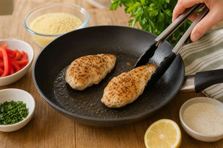 Chicken Caesar Couscous Boxes cooking step 3: Build the flavour.