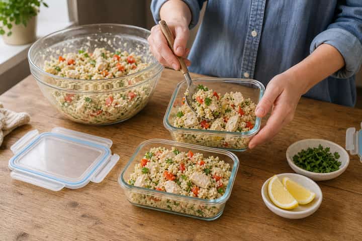 Chicken Caesar Couscous Boxes cooking step 5: Finish the dish.