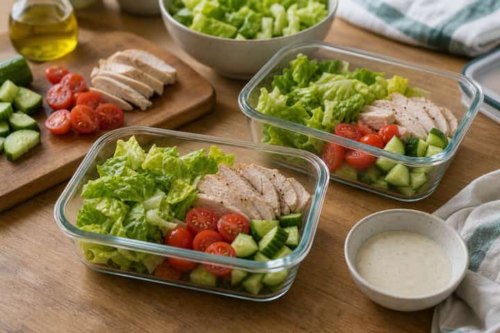 Chicken Caesar Salad Boxes cooking step 3: Build the flavour.