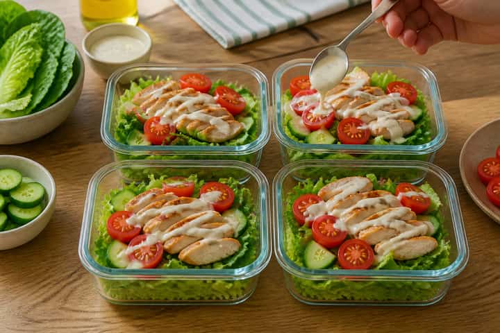 Chicken Caesar Salad Boxes cooking step 4: Bring it together.