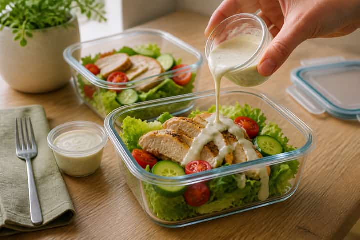 Chicken Caesar Salad Boxes cooking step 5: Finish the dish.