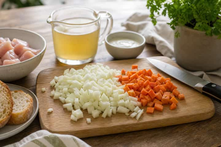 Chicken Caesar Soup Pots cooking step 1: Get prepped.