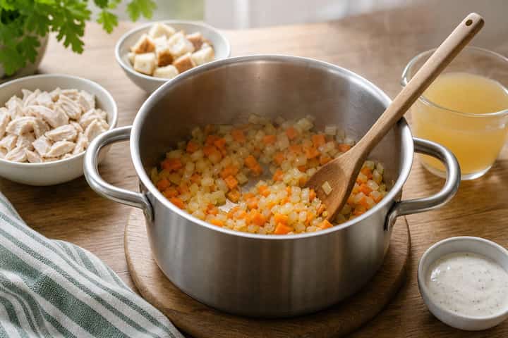 Chicken Caesar Soup Pots cooking step 2: Start cooking.