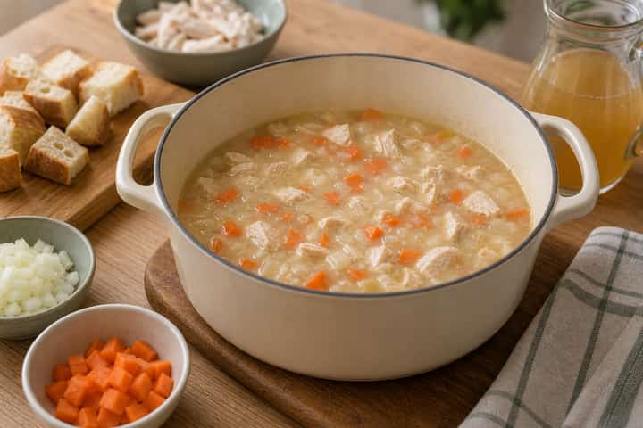 Chicken Caesar Soup Pots cooking step 4: Bring it together.