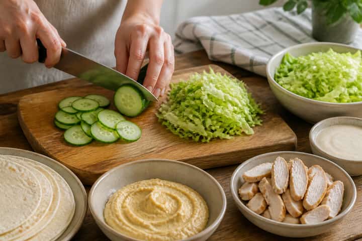 Chicken Caesar Wraps cooking step 1: Get prepped.