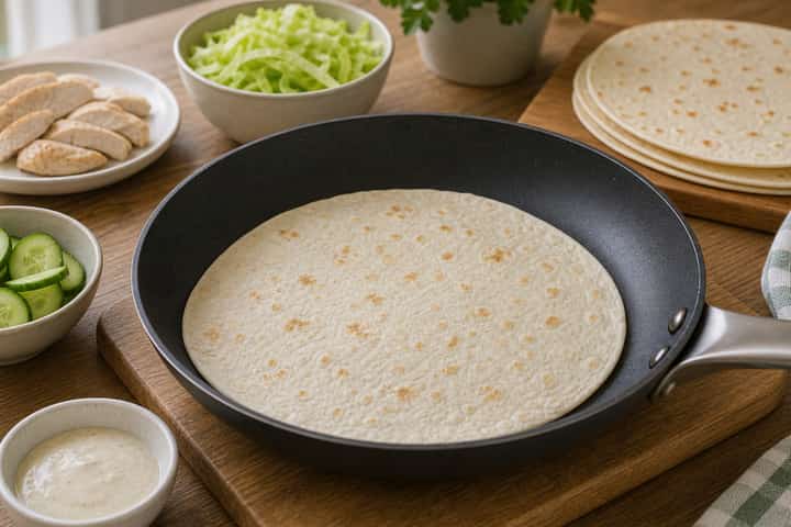 Chicken Caesar Wraps cooking step 3: Build the flavour.