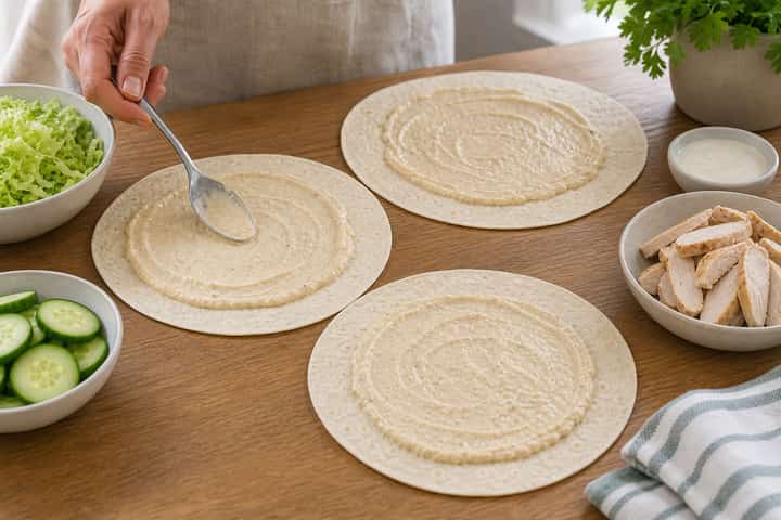 Chicken Caesar Wraps cooking step 4: Bring it together.