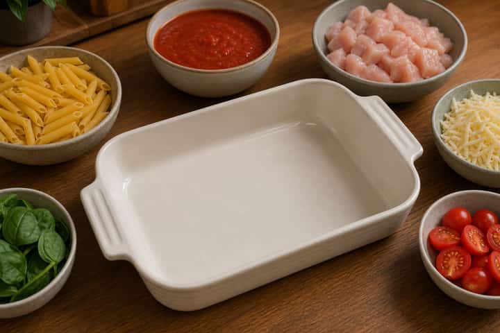 Chicken Tomato Pasta Bake cooking step 1: Get prepped.