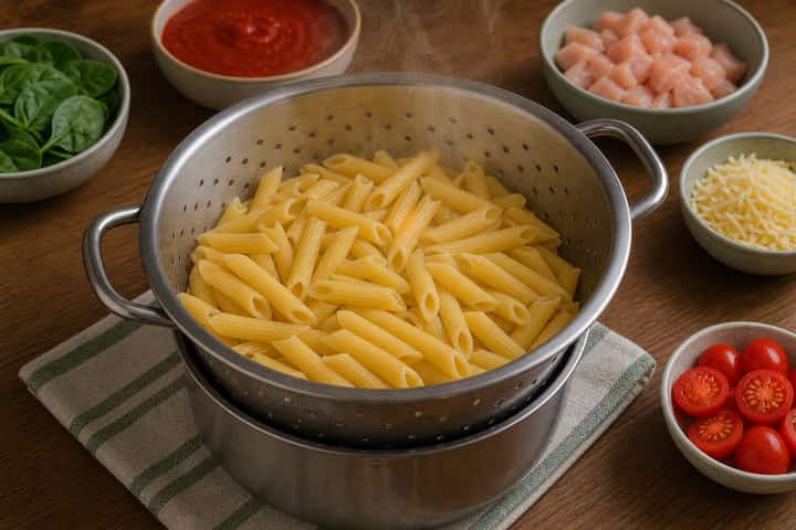 Chicken Tomato Pasta Bake cooking step 2: Start cooking.