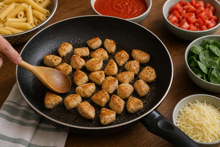 Chicken Tomato Pasta Bake cooking step 4: Bring it together.