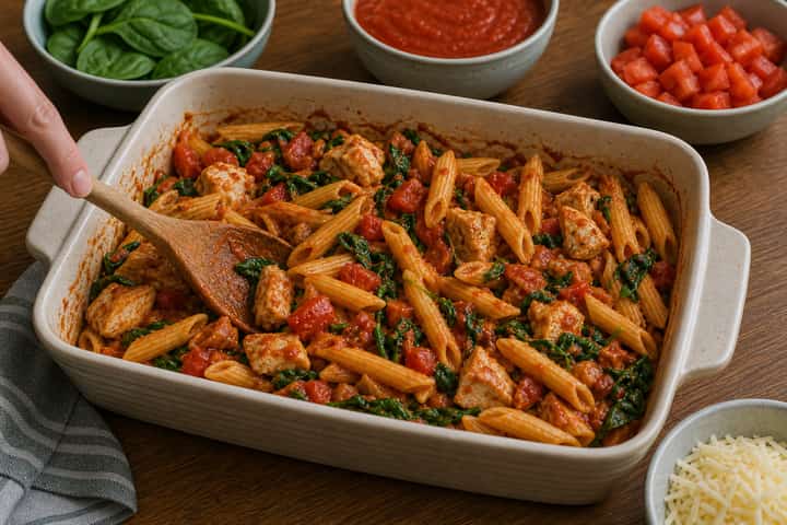 Chicken Tomato Pasta Bake cooking step 5: Finish the dish.