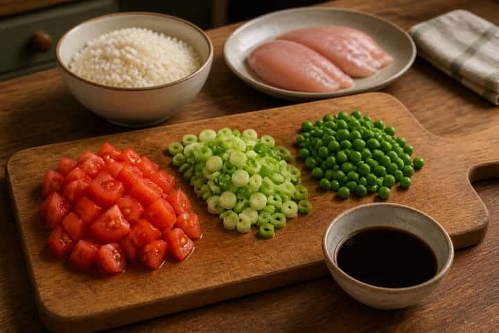 Chicken Tomato Rice Bowls cooking step 2: Start cooking.